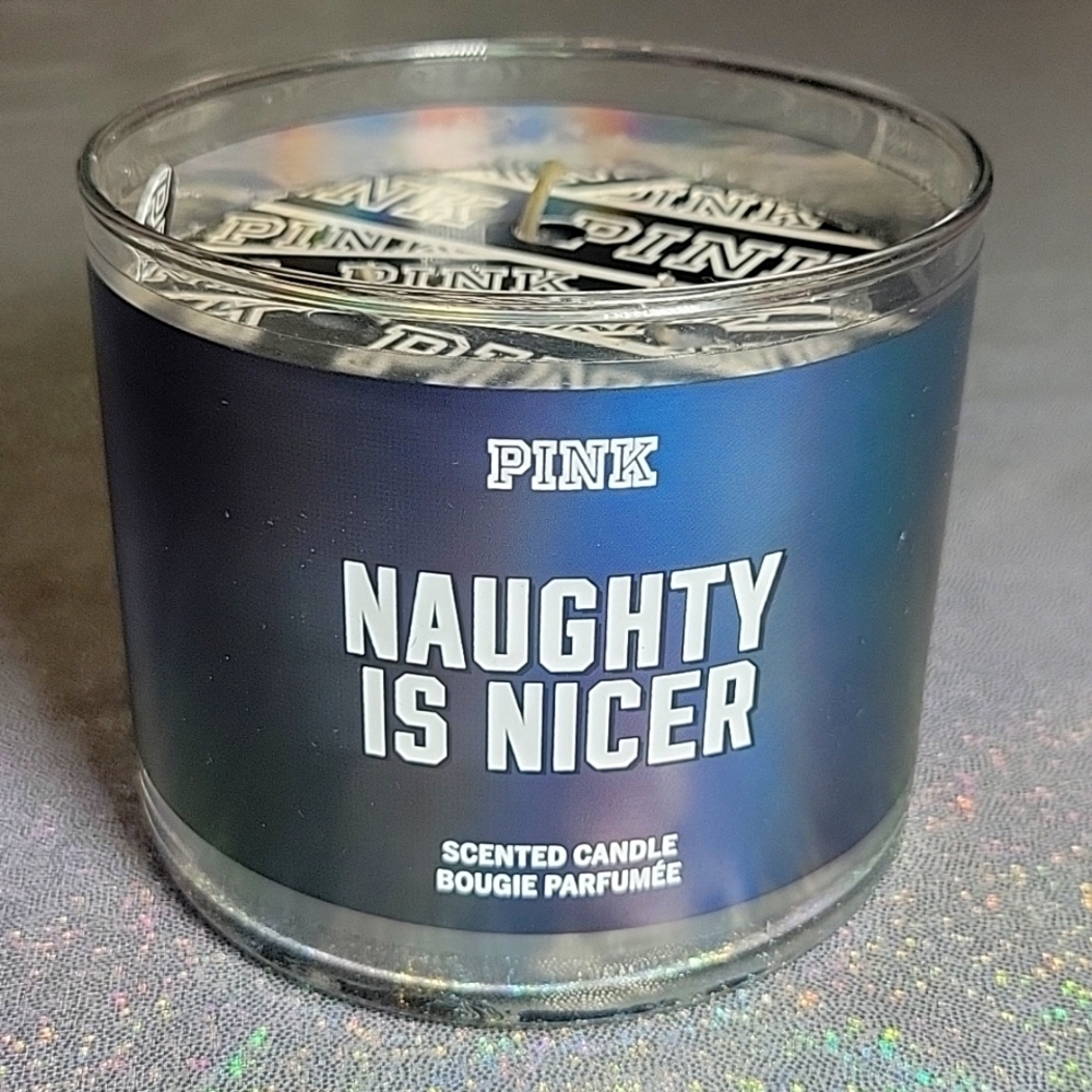 Pink Victoria Secret Black Triple Wick Candle Naughty is Nicer Mulling S…